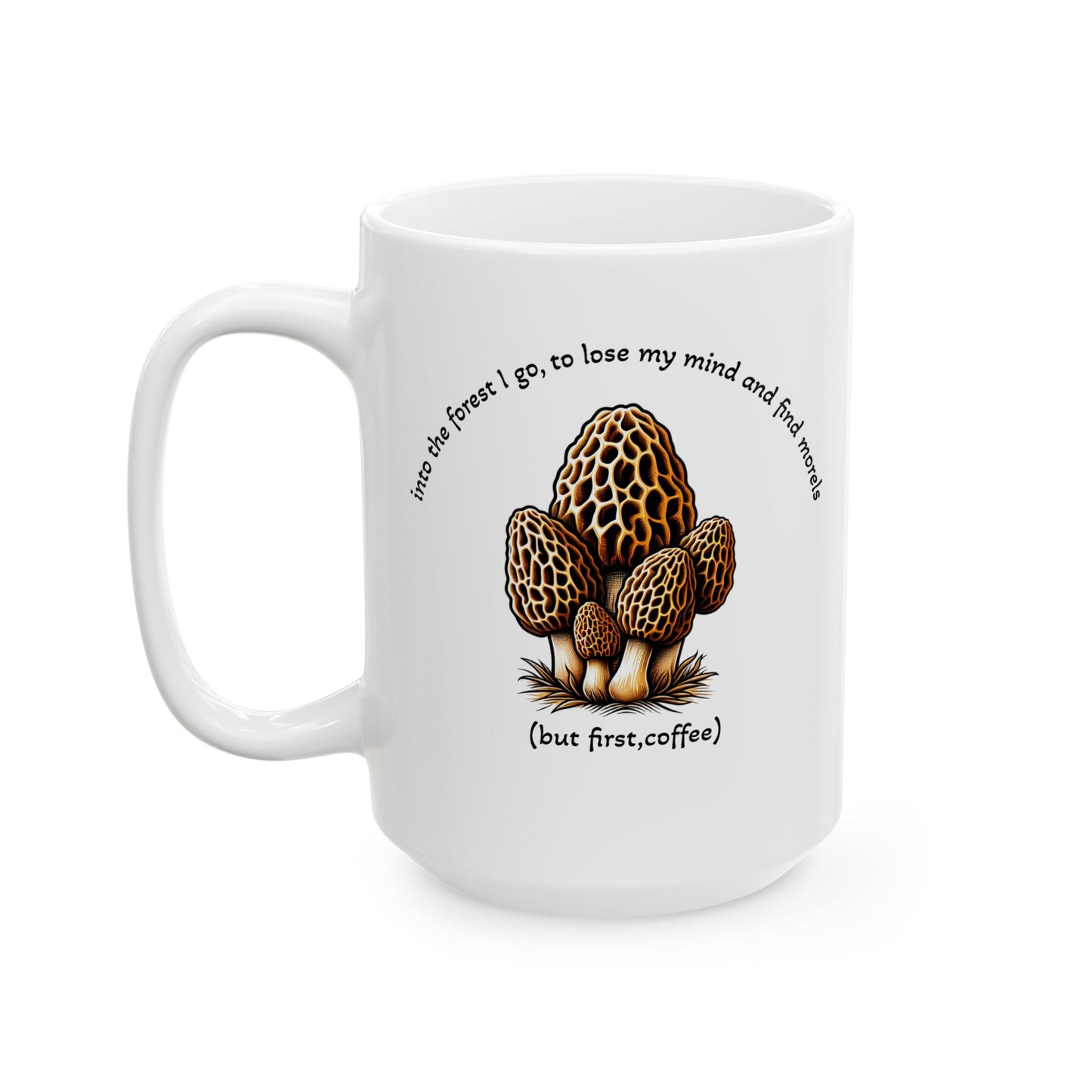 Nature-Inspired Ceramic Mug - 'But First, Coffee' with Mushroom Design