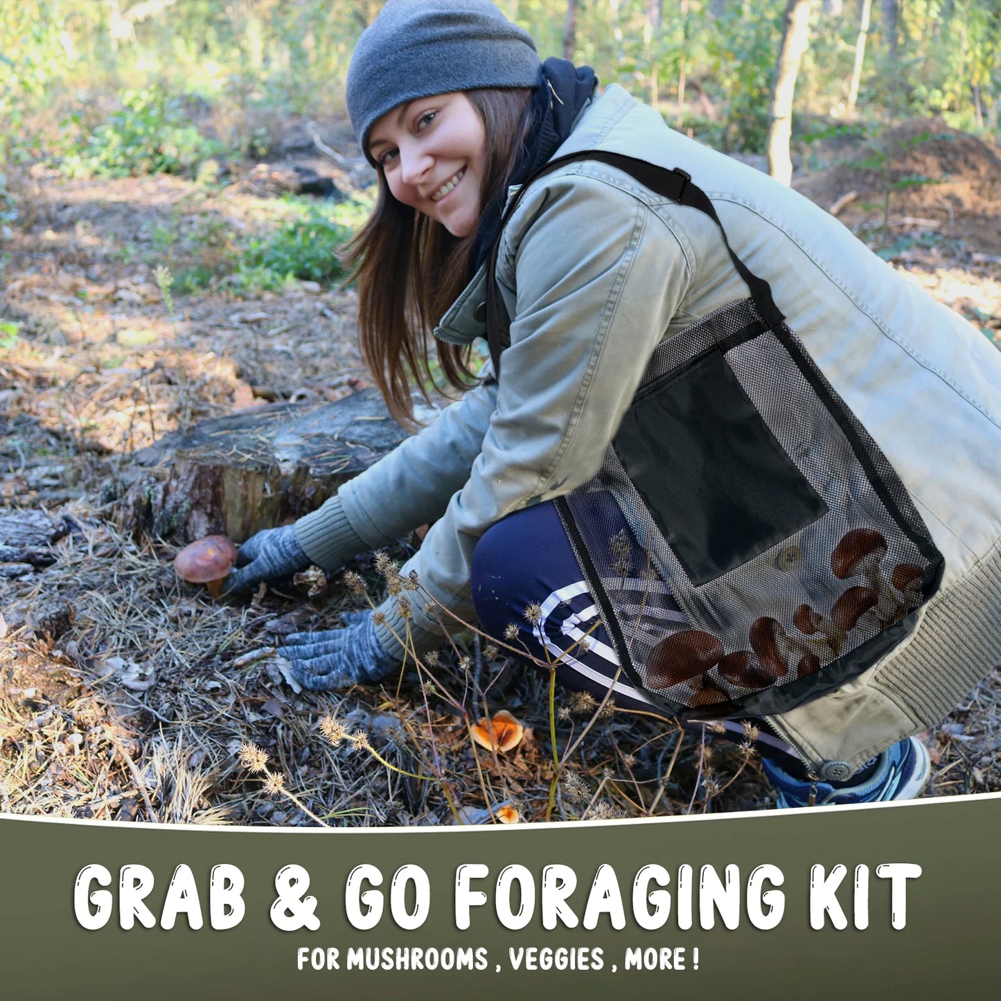 1/2Pcs Multipurpose Storage Bag Mesh Mushroom Foraging Bag With Adjustable Shoulder Strap Large Capacity Outdoor Shopping Pouch
