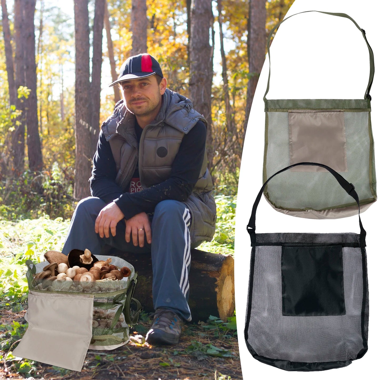 1/2Pcs Multipurpose Storage Bag Mesh Mushroom Foraging Bag With Adjustable Shoulder Strap Large Capacity Outdoor Shopping Pouch